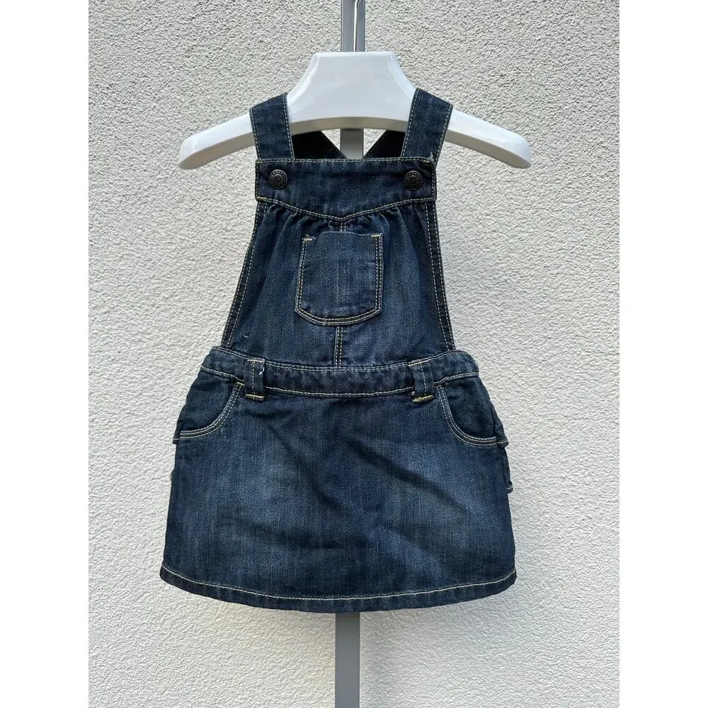 Old Navy Ruffled Denim Overall Jumper Dress Baby Size 18-24mo, Dark Blue